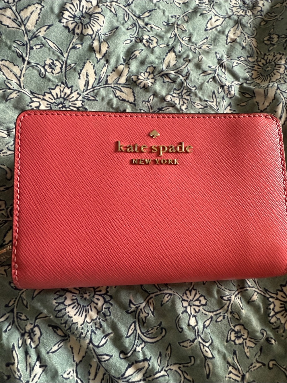 kate spade Coral Zip Around Saffiano Wallet with Gold Logo
